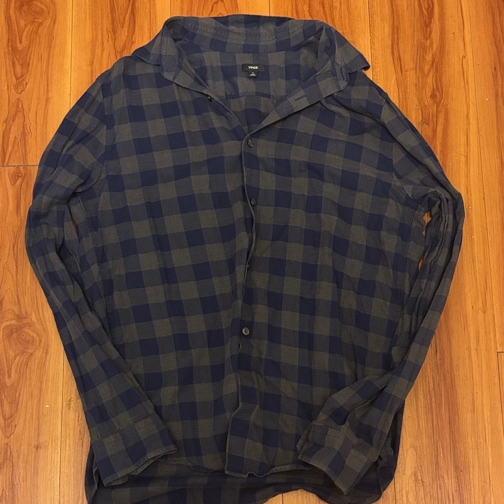 Vince Blue and Green Plaid Casual Button Down Shirt